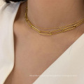 Hip hop women retro hollow thick wide link 18k gold plated paper clip chain